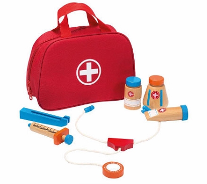 Arzttasche mit Holz Zubehör für Kinder Doktor Spiel Krankenschwester Arztkoffer 